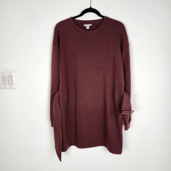Topshop Brown Cotton Belted Sweatshirt Dress Round Neck Long Sleeve Size 10 - Picture 6 of 11